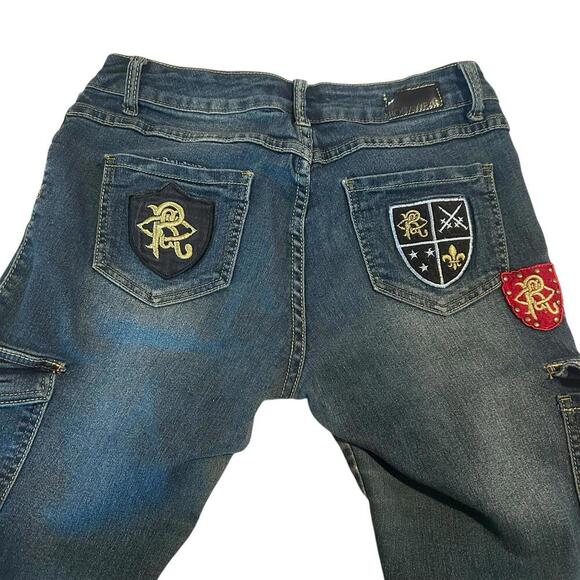 Rocawear Women's Size 7 Jeans Skinny Dark Wash Zip Fly Denim Blue Embroidery Y2K - Picture 4 of 6